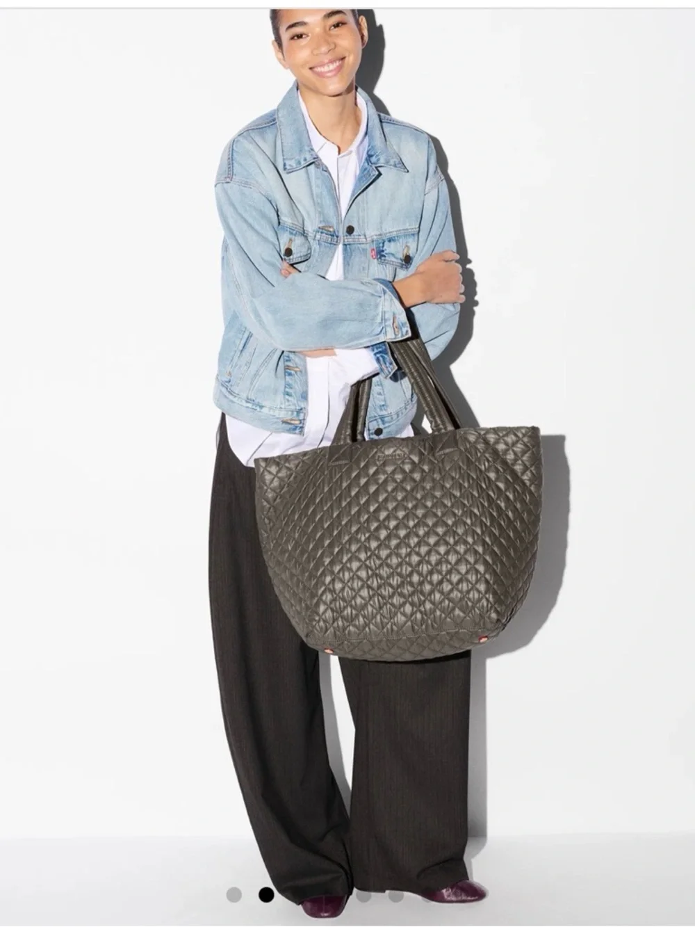 MZ Wallace Quilted Large Metro Tote in Charcoal Gray - Picture 2 of 6